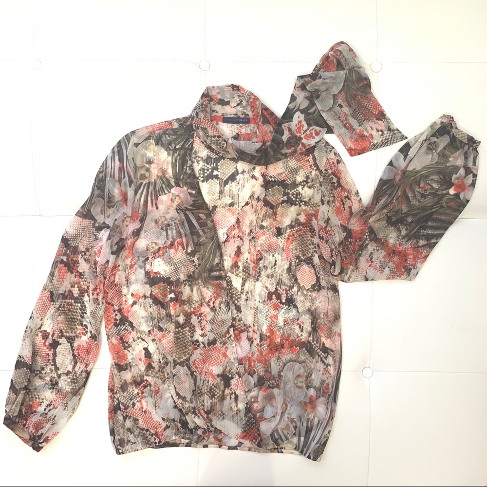 TRUSSARDI Silk Snake Flower Pattern Blouse Sz 42